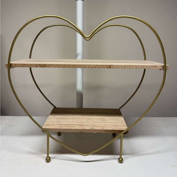 Heart-Shaped Gold Metal and Wood Tiered Shelf - Picture 1 of 12